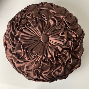 Handmade mini cushion Chocolate brown satiny material-Smocking style (NWT)